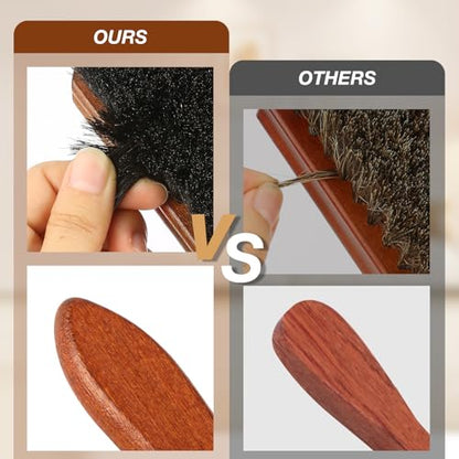 4Pcs Shoe Brush, Premium Horse Hair Brush for Leather, Professional Shoe Polish Brush, Long-Lasting Shoe Cleaning Brush, 100 Percent Horsehair Shoe Brush Shine Kit for Cleaning and Polishing - size: 4PCS