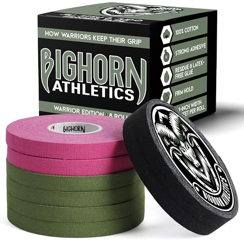 Bighorn Athletics Finger Tape, 0.3" x 45Ft, 8 Rolls, Mil. Green/Black/Pink | Warrior Edition finger and toe tape for BJJ, Wrestling, Judo. Residue-free Zinc Oxide adhesive, EZ-tear breathable cotton. - color: Military Green, Black, Pink, size: 0.3-Inch