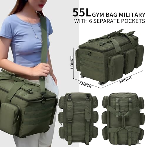 3 In 1 Military Duffel Bag 50L Gym Bag for Men Convertible Weekender Backpack for Sports Travel Basketball - color: 50L-ArmyGreen