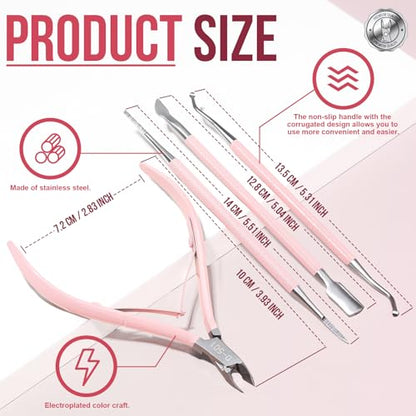 FANDAMEI Cuticle Kit, 4 PCS Nail Care Kit, Cuticle Trimmer, Cuticle Nippers, Ingrown Toenail Removal Kit, Cuticle Clippers, Cuticle Pusher, Nail Cuticle Trimmer, Manicure and Pedicure Kit, Nail Tools - color: Pink