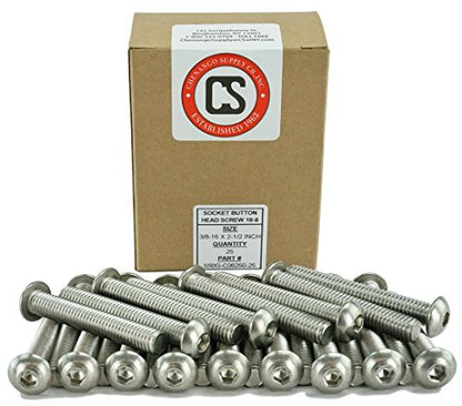 Chenango Supply 3/8-16 x 2-1/2" Stainless Socket Button Head Cap Screws | 18-8, Coarse Thread, Full Thread, Hex Drive, Corrosion-Resistant - size: 3/8-16 X 2-1/2