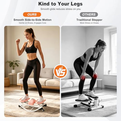 Rocking Steppers for Exercise at Home 3D Motion Stair Stepper with Resistance Bands 350 LBS Loading Capacity Exercise Equipment Low-Impact Balance Board for Full Body Workout - color: Pink