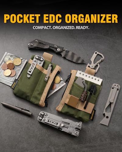 VIPERADE VE28 6-in-1 EDC Pouch, 500D Compact EDC Pocket Organizer, Molle Extension Tool Storage Bag, Small Coin Purse/Card Holder/Swiss Army Knife Pocket Pouch (Green/Tan) - color: Green/Tan