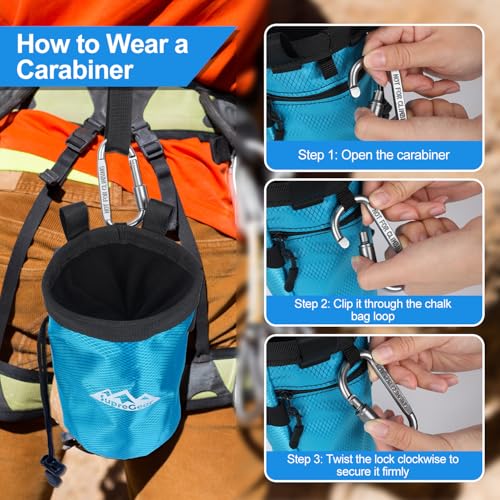 supregear Chalk Bag for Rock Climbing, Large Zipper Pocket with Brush Holder, Drawstring Closure, and Carabiner Clip, Ideal for Bouldering, Weightlifting, Gym - color: Blue