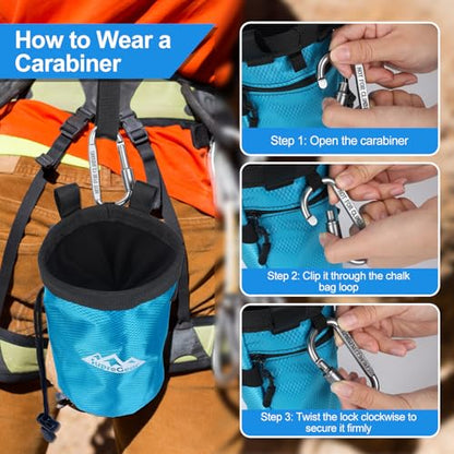 supregear Chalk Bag for Rock Climbing, Large Zipper Pocket with Brush Holder, Drawstring Closure, and Carabiner Clip, Ideal for Bouldering, Weightlifting, Gym - color: Blue