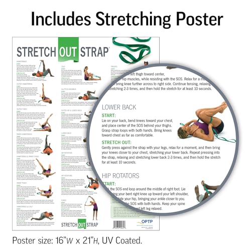 OPTP The Original Stretch Out Strap with Exercise Poster, USA Made Top Choice Stretch Out Straps for Physical Therapy, Yoga Stretching Strap or Knee Therapy Strap