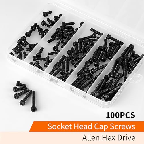 M4 x 8mm 12mm 16mm 20mm 25mm Hex Socket Head Cap Screws Bolts, 12.9 Grade Alloy Steel, Black Oxide Finish, Allen Hex Drive, Metric Machine Fully Threaded, Assortment Kit 100PCS - size: M4 x 8/12/16/20/25mm (100PCS)