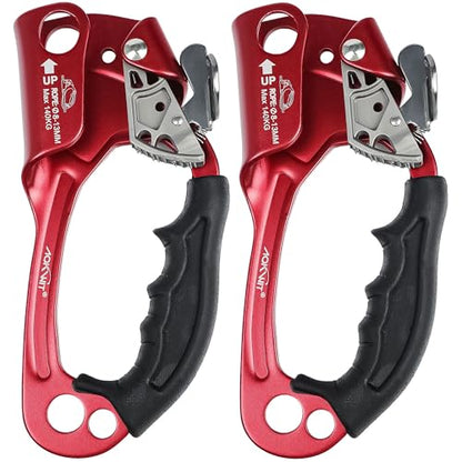 UIAA & CE Certified Rope Ascender Aluminum Alloy Rock Climbing Gear Strong Rigging Rappelling Equipment for Rock Tree Climbing Arborist Rescue Mountaineering Caving - color: Right Hand Red 2
