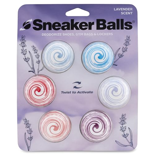Sneaker Ball Shoe Odor Eliminator & Remover - Lavender Scent – Twist-to-Activate Deodorizer for Shoes, Gym Bags, Lockers – Adjustable Scent Control, Compact & Long-Lasting Freshness, Swirls, 6 Pack - color: Swirls (Lavender), style: 6 Pack