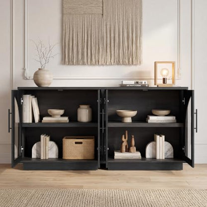 Fatmok Arched Glass Sideboard Buffet Accent Cabinet, 31.5" Display Credenza with Adjustable Shelf,1-Piece Modular Coffee Station Storage for Kitchen Living Room Bedroom, Black Grey - color: D-black Grey