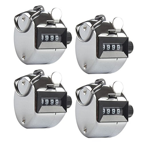 Handheld Tally Counter 4 Digit Mechanical Clicker Counters 4 Pcs | Metal Mechanical Palm Count Clicker, Max 9999 Numbers Recorder Trackers, Sports Golf Coach Inventory Warehouse Equipment