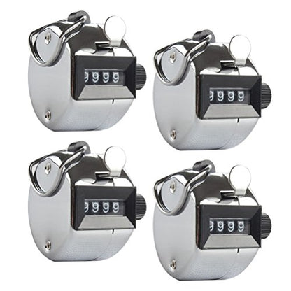Handheld Tally Counter 4 Digit Mechanical Clicker Counters 4 Pcs | Metal Mechanical Palm Count Clicker, Max 9999 Numbers Recorder Trackers, Sports Golf Coach Inventory Warehouse Equipment