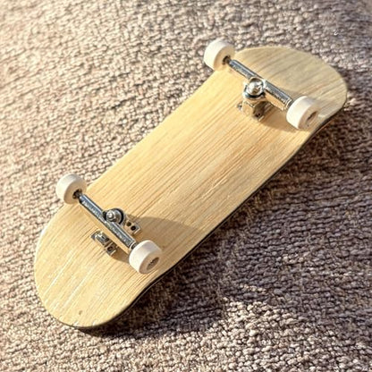Professional Handmade Bamboo Fingerboard - 33mm 6-Ply Wooden Deck, 20th Anniversary Edition Vintage Mini Skateboard, Pro 34mm Silver Trucks & Beige II Bearing Wheels