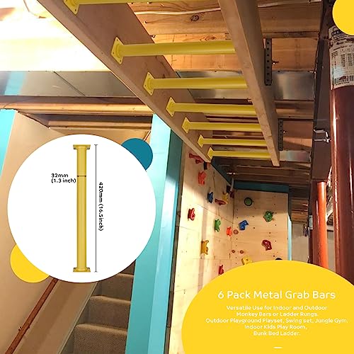 6 Pcs Yellow Outdoor Monkey Bars Ladder Rungs Playground Accessories | Heavy Duty Solid Constructed, Non-Slip Matte Powder Coated Weather Resistant, Hardware Include, Playset Swing Set Jungle Gym - color: Yellow