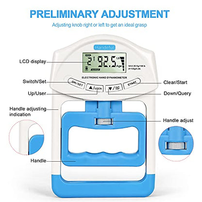 Handeful Grip Strength Tester, Hand Grip Dynamometer, Electronic Handgrip Testing for Sports Home School Use