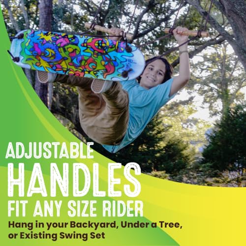 Swurfer TreeSkate Skateboard Tree Swing, Outdoor Stand Up Surf Swing, Kids Outdoor Play Equipment, for Children and AdultsHolds Up to 200 lbs, Ages 6 and Up, Adjustable Handles, Grip Tape (Undawadda) - color: Green