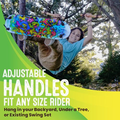 Swurfer TreeSkate Skateboard Tree Swing, Outdoor Stand Up Surf Swing, Kids Outdoor Play Equipment, for Children and AdultsHolds Up to 200 lbs, Ages 6 and Up, Adjustable Handles, Grip Tape (Undawadda) - color: Green
