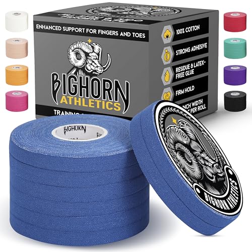 Bighorn Athletics Jiu Jitsu Finger Tape | Residue-Free Athletic Finger Tape for Sports & Injuries: Rock Climbing, Volleyball, Football, Basketball, Hands & Toes | 0.3-Inch x 45-feet, 8-Rolls, Blue | For Jiu Jitsu, Rock Climbing, Volleyball, Football, Hand