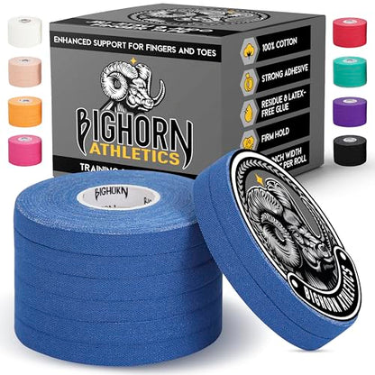 Bighorn Athletics Jiu Jitsu Finger Tape | Residue-Free Athletic Finger Tape for Sports & Injuries: Rock Climbing, Volleyball, Football, Basketball, Hands & Toes | 0.3-Inch x 45-feet, 8-Rolls, Blue | For Jiu Jitsu, Rock Climbing, Volleyball, Football, Hand