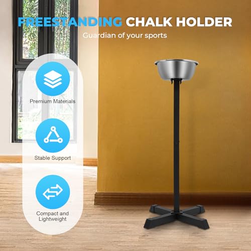 Portable Gym Chalk Stand, 21.6" x21.6" x42.3" Freestanding Gym Chalk Holder with Bowl Bucket Gymnastics Rock Freestanding Portable Chalk Stand Hangers Chalks Rock for Weightlifting