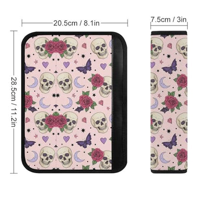 1 Pair Universal Soft and Comfortable Car Seat Belt Pad for Girls and Boys, Most Cars, Gothic Pink Skull Skeleton Rose Bat Harness Pads Strap, Neck and Shoulder Support - color: Pattern 467