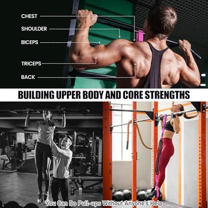 Pull Up Assistance Bands 260lbs, Heavy Pull Up Bands Resistance Bands for Pull Ups Working Out with Feet Rest, Pull Up Bar Bands Assistance Bands Strength Training Workout Equipment, Height Adjustable - color: Rose Red