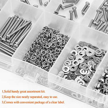 HELIFOUNER 560 Pieces M2 x 4mm /6mm /8mm /10mm /12mm /16mm /20mm, Phillips Pan Head Machine Screws, Metric Screws Bolts Washers Nuts Kit, 304 Stainless Steel - size: M2, style: Phillips Pan Head