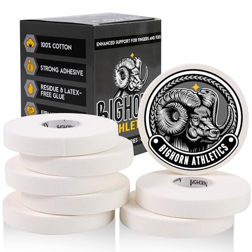Bighorn Athletics Finger Tape 0.5-Inch x 45-Feet, 8 Rolls, White | For Jiu Jitsu, Rock Climbing, Volleyball, Football, Hands, Toes, Sports & Injuries | Residue-Free - color: White, size: 0.5-Inch