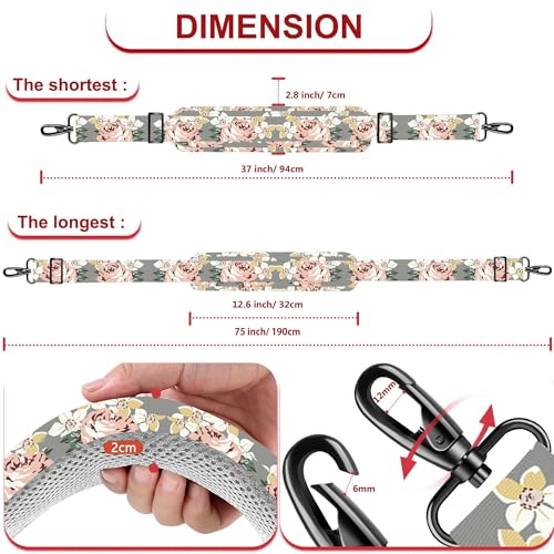ZINZ 75" Shoulder Strap with Fixed Pad and Dual Balanced Buckles，Gray Flowers - color: Gray Flowers