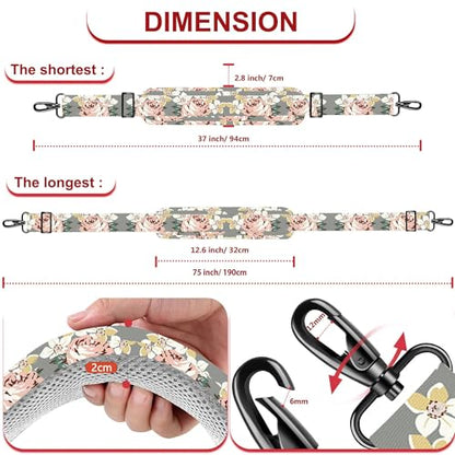 ZINZ 75" Shoulder Strap with Fixed Pad and Dual Balanced Buckles，Gray Flowers - color: Gray Flowers