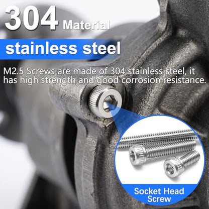 801PCS M2.5 Screws Kit, M2.5x4/6/8/10/12/16/20/25mm Hex Socket Head Cap Screws Bolts Nuts Washers Kit, 304 Stainless Steel M2.5 Bolts Metric Screws for 3D Printing - size: SS M2.5 x 4/6/8/10/12/16/20/25mm, style: Socket Head