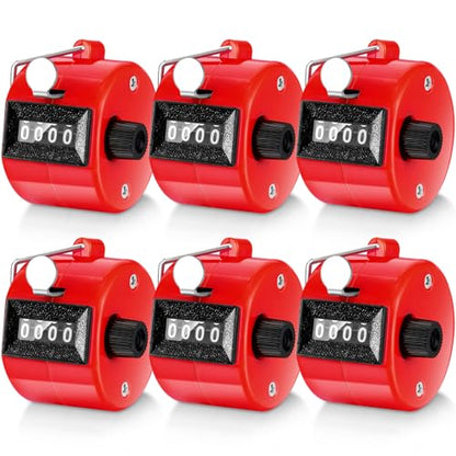 TOODOO 6 Pack Hand Tally Counter 4 Digit Mechanical Palm Clicker Plastic Hand Held Counter Clicker with Metal Finger Ring for School Golf Sports Events Office Stadium - color: Red