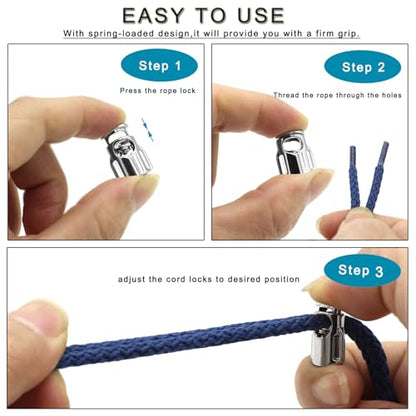 Enosea 12 PCS Metal Cord Locks Single Hole Spring Toggle Stopper | Draw String Clip for Shoelaces, Drawstrings, Paracord, Bags, Clothing