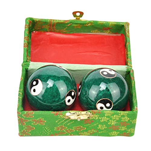 2 Pcs Baoding Balls, Chinese Health Exercise Stress Balls, Meditation Massage Handball with Box, Hand Exercise Ball for Hand Remedy and Stress Relief(Color:Green Taichi) - color: Green Taichi