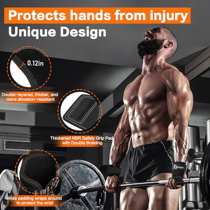 Weight Lifting Wrist Strap, Double-Layer Leather Wrist Straps for Gym Strength Training Weightlifting,Deadlift and Powerlifting, Enhance Grip Strength Neoprene Padding Gym Workout Lifting Straps Men/Women Pair - color: Black