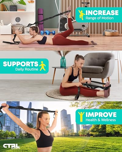 Stretching Strap Non Elastic Yoga Strap with Loops - Stretching Band for Physical Therapy, Stretch Bands for Exercise and Flexibility - Stretch Strap with 10 Loops, Hamstring & Leg Stretcher by CTRL Sports