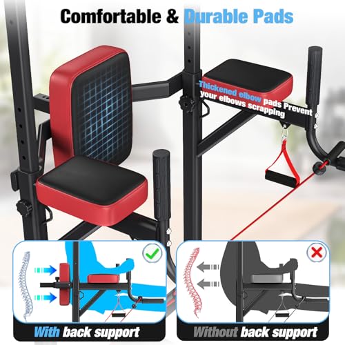 Dskeuzeew Pull Up Bar Free Standing for Multi-Function Home Gym Strength, Pull Up Dip Station Assistive Trainer Height Adjustable, Power Tower Training Heavy-Duty Fitness Equipment - color: Black Red