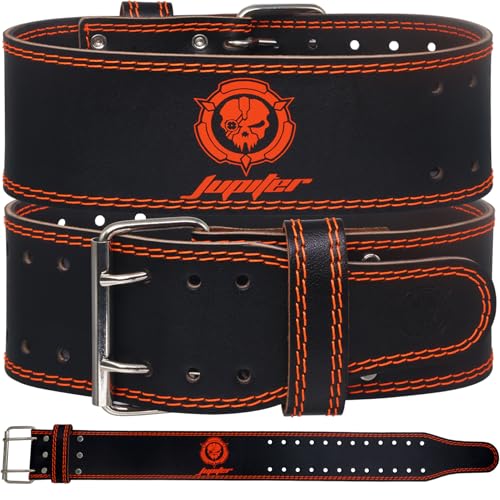 Weight lifting Belt (6mm Thick) - Genuine leather, offering back support. Double-pronged buckle, ideal for weightlifting, powerlifting, squats and deadlifts - color: Orange, size: Medium