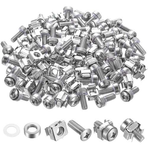 110 Pcs/55 Set Rack Mount Screws and Cage Nuts for Server Cabinet Cage Nuts & Mounting Screws Washer, Carbon Steel Racks Screw for Rack Mount Server Shelves Cabinet - color: silver