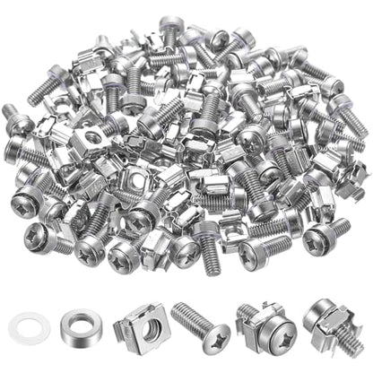 110 Pcs/55 Set Rack Mount Screws and Cage Nuts for Server Cabinet Cage Nuts & Mounting Screws Washer, Carbon Steel Racks Screw for Rack Mount Server Shelves Cabinet - color: silver