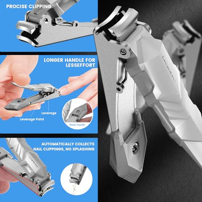 INXEN Nail Clippers for Men with Catcher, Sharp Nail Clippers of No Splash Self-Collecting, Stainless Steel Heavy Duty Toenail Clippers for Fingernail and Toenails,Nail Cutter for Seniors Adults Women - style: Large Silver (3.5x0.79 inch）