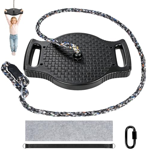 4-in-1 Platform Tree Swing, Large Anti-Slip PE Disc Swing Seat with Adjustable Rope and Tree Protector Strap, Outdoor Standing Climbing Swing for Backyard Tree Porch Play, Black - color: Black
