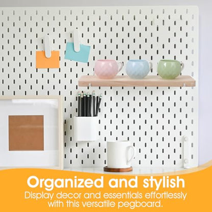 Lemecima 2 Pcs Pegboard Shelves, Solid Wood Wall Shelf with Hooks, Compatible with Skadis Pegboard, Organizer Accessories for Home & Office