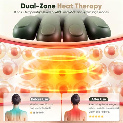 Neck Massager with Heat, Cordless Human-Like Massage, Pain Relief, Green | Neck Massager with 2 Heat Levels and 10-Min Auto Shut-Off, Relax Neck & Shoulders at Home, Office, Breaks or Before Sleep