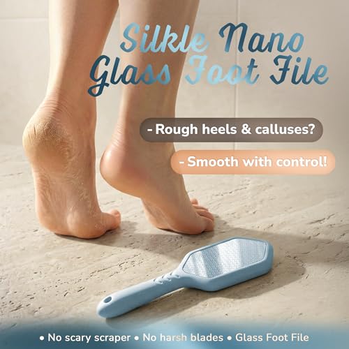 SILKLE Nano Glass Foot File - Foot Callus Remover for Feet & Foot Scrubber | Silicone Grip for Non-Slip Control - Foot Scrubber for Dead Skin, Heel Scraper for Cracked Heels & Foot Exfoliator - Blue - style: Blue