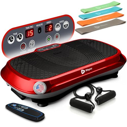Lifepro Waver Vibration Plate Exercise Machine with 99 Speeds & 10 Presets | Resistance Bands, Non-Slip Surface, 330 lbs Capacity — Vibration Plate for Lymphatic Drainage, Body Toning, Full-Body Workout - color: Red