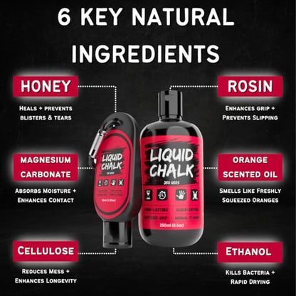 PowerGrip Liquid Chalk – Sweat-Proof, No-Mess Grip Enhancer for Weightlifting, Rock Climbing & Gymnastics - size: 250ml 1x Bottle