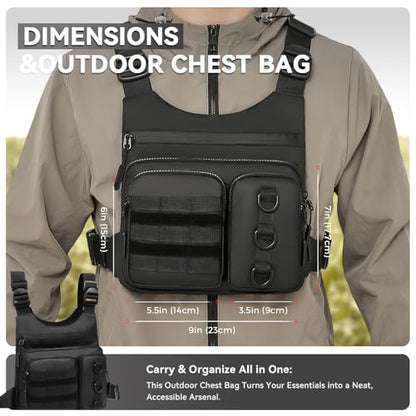 Criuage Tactical Chest Bag for Men, Lightweight Adjustable Running Vest, Water Resistant EDC Chest Pack with Water Bottle Pocket, Breathable Back Pad for Hiking Cycling Fishing Travel (Black) - color: Black