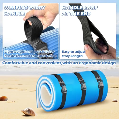 3 Pcs Floating Mat Straps with Quick-Release Double Lock Buckle, Multifunctional Floating Water Mat Straps with Hole Buckle & Carry Handle for Baby Crawling Mat, Yoga, Camping