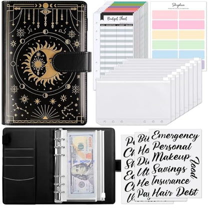 SKYDUE Budget Binder, Money Saving Binder with Zipper Envelopes, Cash Envelopes and Expense Budget Sheets for Budgeting (Black Golden) - color: Black Gold